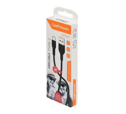 Кабель/ Кабель GoPower GP06T USB (m)-Type-C (m) 1.0м 2.4A ПВХ черный (1/200/800)