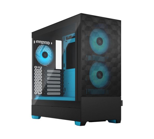 Корпус ПК без блока питания/ Case Fractal Design Pop Air RGB Cyan Core TG Clear Tint, Midi-Tower, 3x120mm RGB, 2xUSB-A 3.2 ATX, mATX, mITX Black/Cyan