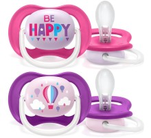 Пустышка ultra air Lime, Be happy/Воздушный шар, 6-18 мес, 2 шт, для девочек