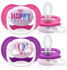 Пустышка ultra air Lime, Be happy/Воздушный шар, 6-18 мес, 2 шт, для девочек