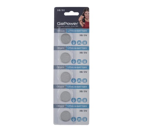 Батарейка CR1616/ Батарейка GoPower CR1616 BL5 Lithium 3V (5/100/2000) (5 шт.) Батарейка CR1616/ Батарейка GoPower CR1616 BL5 Lithium 3V (5/100/2000) (5 шт.)