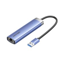 Сетевой адаптер Vention USB 3.0 M/Gigabit Ethernet RJ45+OTG хаб 3xUSB Синий - 0.15м.