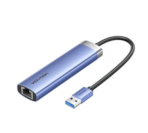 Сетевой адаптер Vention USB 3.0 M/Gigabit Ethernet RJ45+OTG хаб 3xUSB Синий - 0.15м.