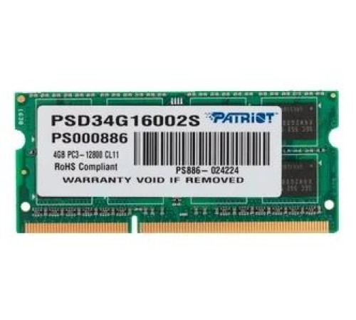 Оператвная память Patriot DDR3 4GB 1600MHz SO-DIMM SINGLE 1*4GB CL11 11-11-11 1.5V