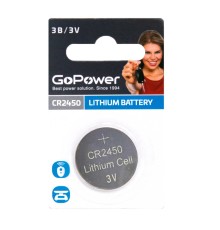 Батарейка CR2450/ Батарейка GoPower CR2450 BL1 Lithium 3V (1/40/2000) (1 шт.)
