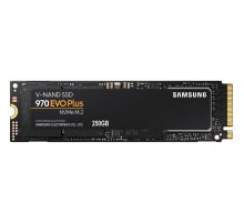 Твердотельные накопители/ Samsung SSD 970 EVO Plus, 250GB, M.2(22x80mm), NVMe 1.3, PCIe 3.0 x4, 3-bit MLC, R/W 3500/2300MB/s, IOPs 250 000/550 000, DRAM buffer 512MB, TBW 150, DWPD 0.33 (12 мес.)