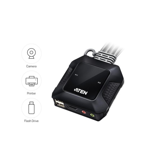 KVM-переключатель ATEN CS22H [CS22H-AT] кабельный, 2 порта, USB, 4K HDMI, пульт удаленного переключения порта/ 2 PORT USB HDMI  KVM SWITCH