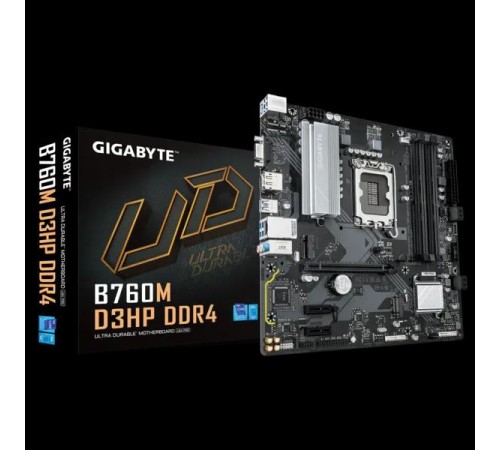 Материнская плата/ MB GIGABYTE INTEL B760 s1700, 4xDDR4(128GB), D-SUB/HDMI 2.1/DP, 1xPCIe 4.0x16, 2xPCIe 3.0, 1xLAN, 4xSATA 6Gb/s, 2xM.2, 3xUSB 3.2, 2xUSB 2.0, 1xPS/2, mATX