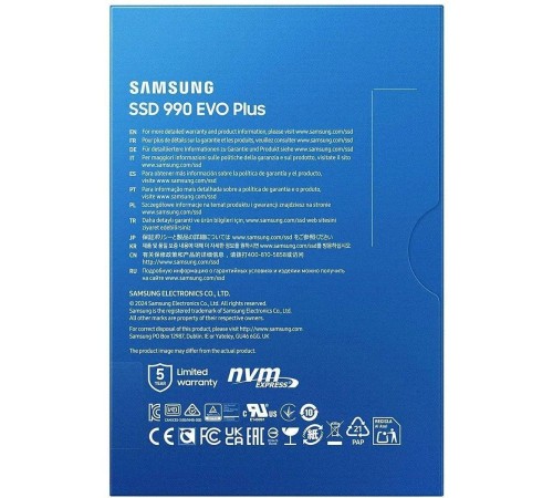 Твердотельные накопители/ Samsung SSD 990 EVO Plus, 1000GB, M.2(22x80mm), NVMe 2.0, NVMe 2.0, PCIe 4.0 x4, V-NAND TLC, R/W 7150/6300MB/s, IOPs 850 000/1 350 000, TBW 600, DWPD 0.3 (12 мес.) Твердотельные накопители/ Samsung SSD 990 EVO Plus, 1000GB, M.2(22x80mm), NVMe 2.0, NVMe 2.0, PCIe 4.0 x4, V-NAND TLC, R/W 7150/6300MB/s, IOPs 850 000/1 350 000, TBW 600, DWPD 0.3 (12 мес.)