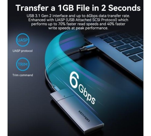 Корпус для SSD Vention USB 3.1 Gen 2-C M.2 NGFF (B-Key/B&M Key) Серый Корпус для SSD Vention USB 3.1 Gen 2-C M.2 NGFF (B-Key/B&M Key) Серый