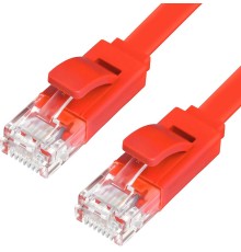 Greenconnect Патч-корд PROF плоский прямой 0.15m, UTP медь кат.6, красный, 30 AWG, GCR-LNC624-0.15m, ethernet high speed 10 Гбит/с, RJ45, T568B