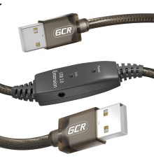 GCR Кабель активный 10.0m USB 2.0, AM/AM, черно-прозрачный, с усилителем сигнала, разъём для доп.питания, 24/22 AWG, GCR-53788