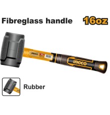 Резиновый молоток Ingco HRUH8816,450г, ручка фибергласс, нескольз.