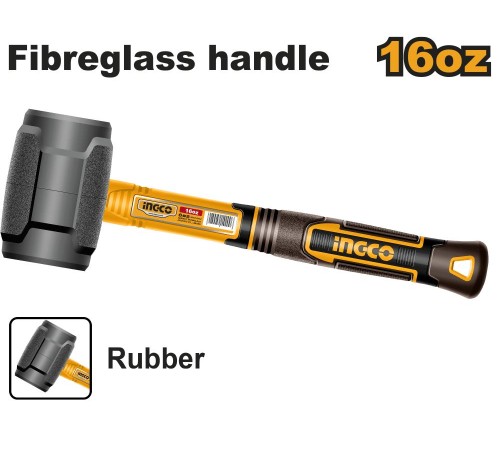 Резиновый молоток Ingco HRUH8816,450г, ручка фибергласс, нескольз. Резиновый молоток Ingco HRUH8816,450г, ручка фибергласс, нескольз.