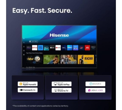Телевизор ЖК 65'' Hisense/ 65", Ultra HD, Mini LED, Local Dimming Zones 220, 144 Hz(VRR), Smart TV (ОС VIDAA U8.5), Wi-Fi, DVB-T2/T/C/S2/S, HDR 10+, Dolby Vision, Dolby Atmos, Bluetooth, 2.1ch 2*10W(Main)+20W(Subwoofer), CI+(1.4), 4хHDMI, 2хUSB, Free Телевизор ЖК 65'' Hisense/ 65", Ultra HD, Mini LED, Local Dimming Zones 220, 144 Hz(VRR), Smart TV (ОС VIDAA U8.5), Wi-Fi, DVB-T2/T/C/S2/S, HDR 10+, Dolby Vision, Dolby Atmos, Bluetooth, 2.1ch 2*10W(Main)+20W(Subwoofer), CI+(1.4), 4хHDMI, 2хUSB, Free
