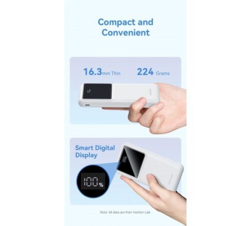 Power Bank Vention 10000mAh(M/C-A/A)22.5W Белый с LED Дисплеем Power Bank Vention 10000mAh(M/C-A/A)22.5W Белый с LED Дисплеем