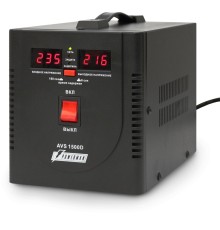 Стабилизатор POWERMAN AVS 1500D, черный, ступенчатый регулятор, цифровые индикаторы уровней напряжения, 1500ВА, 140-260В, максимальный входной ток 10А, 2 евророзетки, IP-20, напольный,  200мм х 160мм х 190мм, 4 кг./ Stabilizer POWERMAN AVS 1500D, black, s