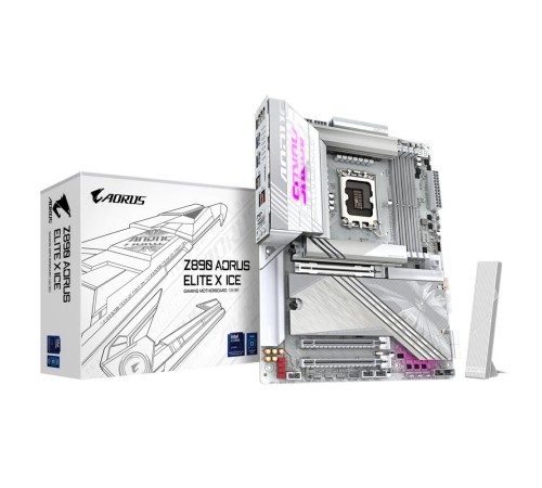 Материнская плата/ Z890 AORUS ELITE X ICE, Socket 1851, Intel®Z890, 4xDDR5-6400, 3xPCI-Ex16, 4xSATA3(RAID 0/1/5/10), 5xM.2, 8Ch Audio, 1x2.5GbLan, WiFi, (4+4)xUSB2.0, (6+2)xUSB3.2, (1+1)xUSB Type-C™, ATX, RTL Материнская плата/ Z890 AORUS ELITE X ICE, Socket 1851, Intel®Z890, 4xDDR5-6400, 3xPCI-Ex16, 4xSATA3(RAID 0/1/5/10), 5xM.2, 8Ch Audio, 1x2.5GbLan, WiFi, (4+4)xUSB2.0, (6+2)xUSB3.2, (1+1)xUSB Type-C™, ATX, RTL