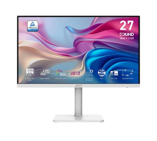Монитор MSI Modern MD272UPHW 27" 16:9 UHD(3840x2160) IPS Flat,4ms(GTG),HDR 400,1000:1,100M:1,400nit,178/178,2xHDMI,DP,USB Type-C,Speaker,Tilt,Swivel,Height,Pivot,60Hz,White,1y war-ty
