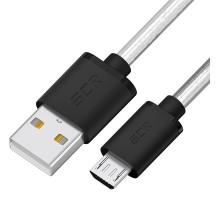 GCR Кабель 0.5m MicroUSB, прозрачный, черные коннекторы, быстрая зарядка, 28/24 AWG, GCR-54475