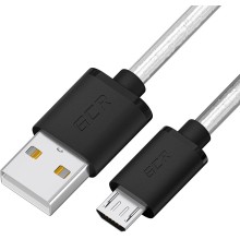 GCR Кабель 1.0m MicroUSB, прозрачный, черные коннекторы, быстрая зарядка, 28/24 AWG, GCR-54477