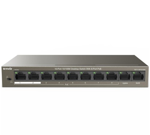 Коммутатор/ Tenda TEF1110P-8-63W 10-Port 10/100M Desktop Switch with 8-Port PoE