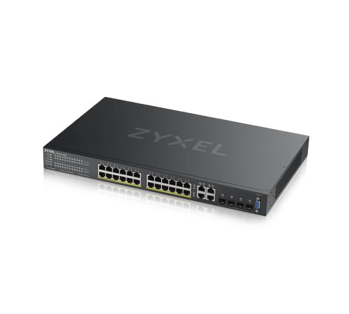 Коммутатор/ ZYXEL NebulaFlex Pro GS2220-28HP Hybrid L2 PoE+ switch , rack 19 ", 24xGE PoE+, 4xCombo (SFP / RJ-45), budget 375 W, standalone / cloud management