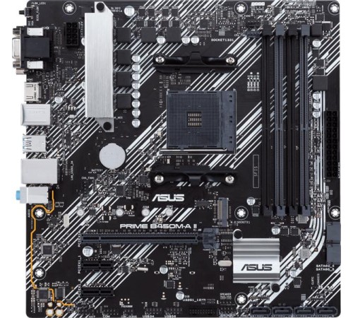 Материнская плата ASUS PRIME B450M-A II, AM4, B450, 4*DDR4, 6*SATA, 1*M.2, 6*USB 3.2, 3*PCIx16, 2*PCIx1, D-Sub+HDMI+DVI-D, mATX; 90MB15Z0-M0EAY0
