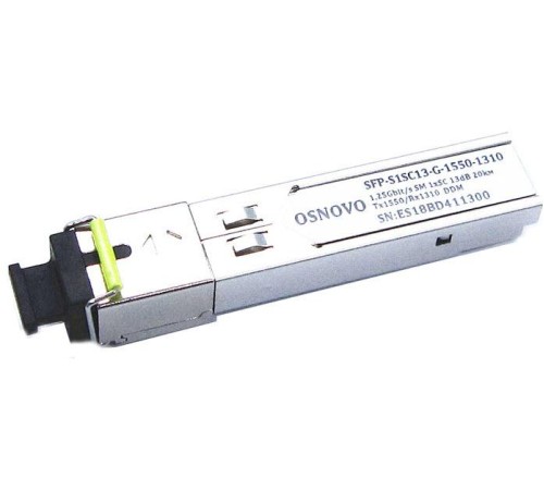 Трансивер/ OSNOVO Оптический SFP Модуль GE, одно волокно SM, до 1,25 Гбит/c, SC, до 20км, Tx:1550/Rx:1310, DDM Трансивер/ OSNOVO Оптический SFP Модуль GE, одно волокно SM, до 1,25 Гбит/c, SC, до 20км, Tx:1550/Rx:1310, DDM