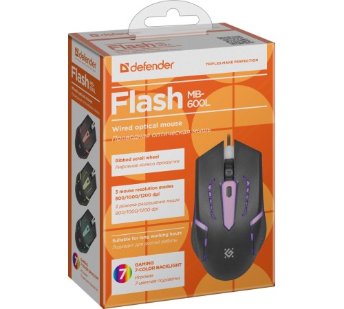 Defender Проводная оптическая мышь Flash MB-600L 7цветов,4кнопки,800-1200dpi