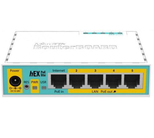 Маршрутизатор/ hEX PoE lite 5xEthernet with PoE output for four ports, USB, 650MHz CPU, 64MB RAM, RouterOS L4 Маршрутизатор/ hEX PoE lite 5xEthernet with PoE output for four ports, USB, 650MHz CPU, 64MB RAM, RouterOS L4