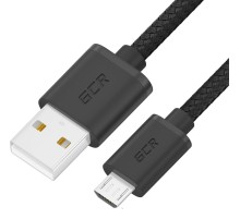 GCR Кабель 1.5m MicroUSB, быстрая зарядка, черный нейлон, GCR-54086