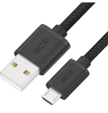 GCR Кабель 1.5m MicroUSB, быстрая зарядка, черный нейлон, GCR-54086