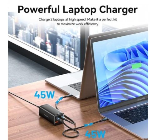 Сетевое зарядное устройство Vention на 4 порта GaN 100W USB (C+C+A+A) Чёрный, шт.