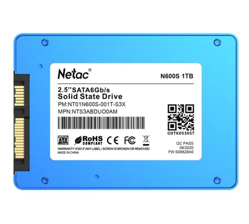 SSD накопитель Netac SSD N600S 1TB 2.5 SATAIII 3D NAND, 7mm, R/W up to 560/520MB/s, TBW 560TB, 5y wty SSD накопитель Netac SSD N600S 1TB 2.5 SATAIII 3D NAND, 7mm, R/W up to 560/520MB/s, TBW 560TB, 5y wty