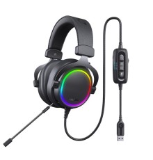 Гарнитура игровая проводная Dareu EH925s Pro Black (черный), подсветка RGB, съемный микрофон с  шумоподавлением, подключение USB, длина кабеля 2,2м