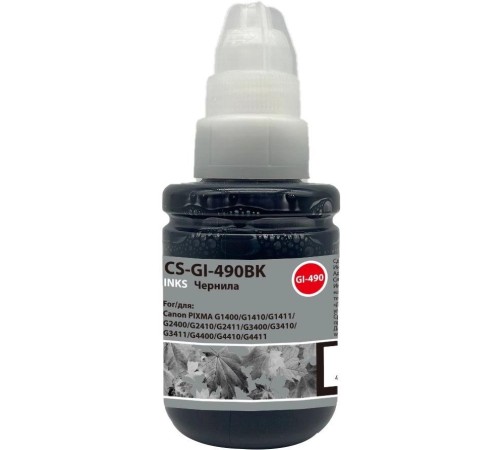 -/ Чернила Cactus CS-GI-490BK GI-490 черный пигментный 135мл для Canon PIXMA G1400/G1410/G1411/G2400/G2410/G2411/G3400/G3410/G3411/G4400/G4410/G4411