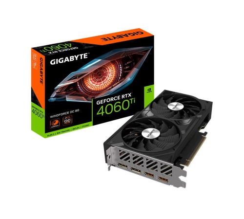 Видеокарта/ VGA GIGABYTE NVIDIA GeForce RTX 4060 TI WINDFORCE OC 8G 8GB, GDDR6/128-bit, PCIe 4.0, 2xHDMI 2.1, 2xDP, 2-slot Видеокарта/ VGA GIGABYTE NVIDIA GeForce RTX 4060 TI WINDFORCE OC 8G 8GB, GDDR6/128-bit, PCIe 4.0, 2xHDMI 2.1, 2xDP, 2-slot