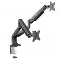 Кронштейн для 2 мониторов ONKRON/ 13-32" ГАЗЛИФТ макс 100*100 наклон -90º/+90º, поворот +-90°, 2 колена, вылет от стены до 525мм, крепление к столу 10-85мм, макс общий вес 9кг, черный