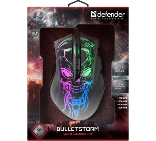 Defender Проводная игровая мышь Bulletstorm GM-928 7кнопок,7200dpi