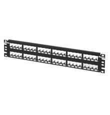 Патч-панель экранированная MiniCom 48портов 2U незаполненная/ Patch Panel, 48 Port, All Metal, Black