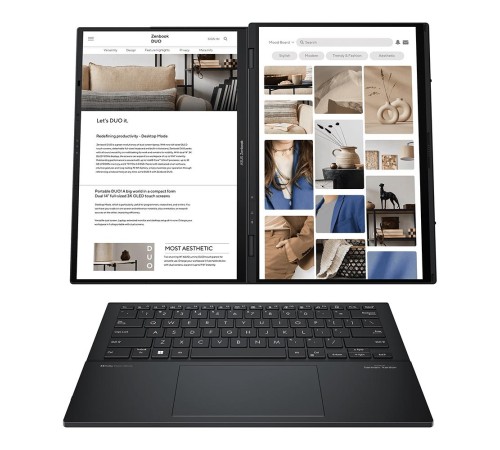 Ноутбук/ ASUS UX8406CA-QL211X Duo Touch 14+14"(1920x1200 + 1920x1200 OLED 16:10)/Touch/Intel Core Ultra 9 285H(3.7Ghz)/32768Mb/1024PCISSDGb/noDVD/Int:Intel Arc graphics/Cam/BT/WiFi/75WHr/war 1y/1.65kg/Basalt Gray/Win11Pro + 2х14" экрана; маг-алю Ноутбук/ ASUS UX8406CA-QL211X Duo Touch 14+14"(1920x1200 + 1920x1200 OLED 16:10)/Touch/Intel Core Ultra 9 285H(3.7Ghz)/32768Mb/1024PCISSDGb/noDVD/Int:Intel Arc graphics/Cam/BT/WiFi/75WHr/war 1y/1.65kg/Basalt Gray/Win11Pro + 2х14" экрана; маг-алю
