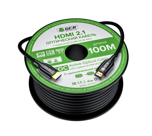 GCR Кабель 100m оптический HDMI 2.1 8K 60Hz, для подключения SmartTV, AppleTV, XBOX Series X, PS5, GCR-52443