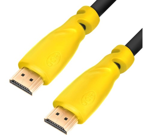 GCR Кабель 1.0m HDMI версия 1.4, черный, желтые коннекторы, OD7.3mm, 30/30 AWG, позолоченные контакты, Ethernet 10.2 Гбит/с, 3D, 4K GCR-HM340-1.0m, экран