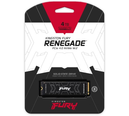 Твердотельный накопитель/ Kingston SSD Fury Renegade, 4000GB, M.2(22x80mm), NVMe, PCIe 4.0 x4, 3D TLC, R/W 7300/7000MB/s, IOPs 1 000 000/1 000 000, DRAM buffer 4096MB, TBW 4000, DWPD 0.55 (60 мес) Твердотельный накопитель/ Kingston SSD Fury Renegade, 4000GB, M.2(22x80mm), NVMe, PCIe 4.0 x4, 3D TLC, R/W 7300/7000MB/s, IOPs 1 000 000/1 000 000, DRAM buffer 4096MB, TBW 4000, DWPD 0.55 (60 мес)
