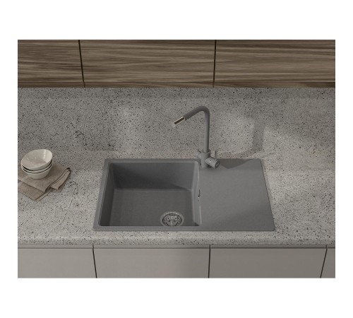 Кухонная мойка GRANFEST URBAN 678L dark gray 1-чаша+крыло 780*490мм, монтаж: врезной, материал: кварц, цвет: темно-серый Кухонная мойка GRANFEST URBAN 678L dark gray 1-чаша+крыло 780*490мм, монтаж: врезной, материал: кварц, цвет: темно-серый