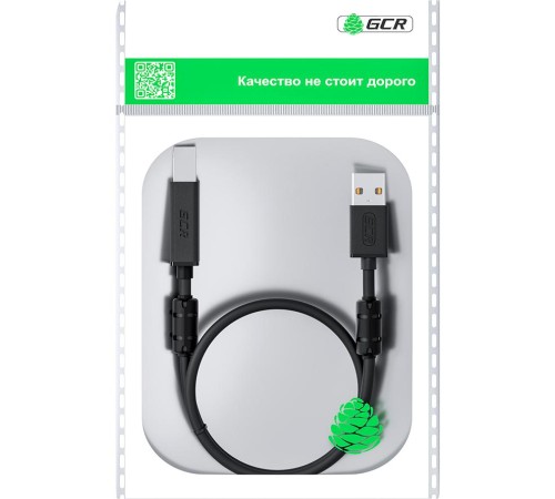 GCR Кабель PROF 1.5m USB 2.0, AM/BM, черный, ферритовые кольца, 28/24 AWG, экран, армированный, морозостойкий, GCR-52078