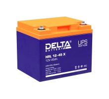 Батарея DELTA серия HRL-X, HRL 12-45 X, напряжение 12В, емкость 45Ач (разряд 10 часов),  макс. ток разряда (5 сек.) 450А, макс. ток заряда 13.5А, свинцово-кислотная типа AGM, клеммы под болт М6, ДxШxВ 198х166х170мм., вес 14.8кг., срок службы 12 лет./ Batt