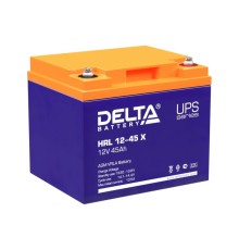 Батарея DELTA серия HRL-X, HRL 12-45 X, напряжение 12В, емкость 45Ач (разряд 10 часов),  макс. ток разряда (5 сек.) 450А, макс. ток заряда 13.5А, свинцово-кислотная типа AGM, клеммы под болт М6, ДxШxВ 198х166х170мм., вес 14.8кг., срок службы 12 лет./ Batt