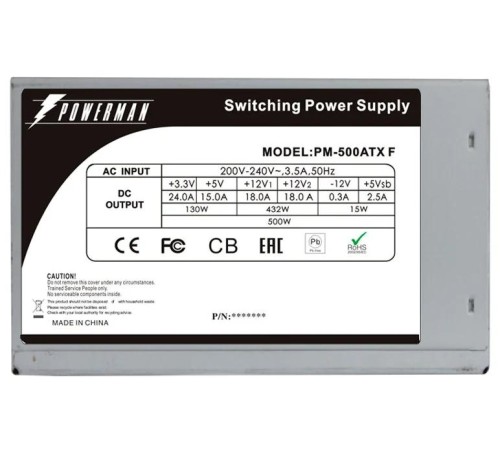 Блок питания Powerman Power Supply 500W PM-500ATX-F (carton box) (12cm fan) Блок питания Powerman Power Supply 500W PM-500ATX-F (carton box) (12cm fan)
